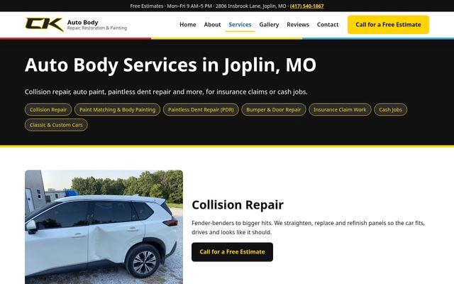 Services page of the CK Auto Body demo site