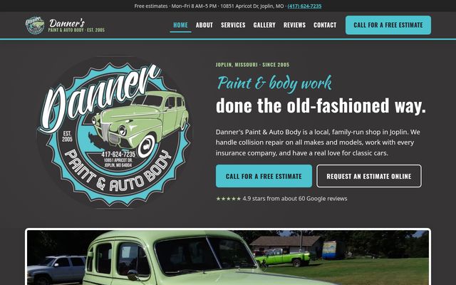 Danner's Paint and Auto Body demo site, home page